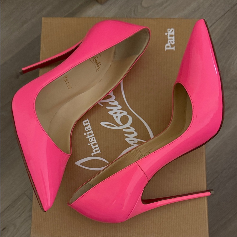 Christian Louboutin Neon Pink Patent Pointed-Toe Pumps - Picture 3 of 8